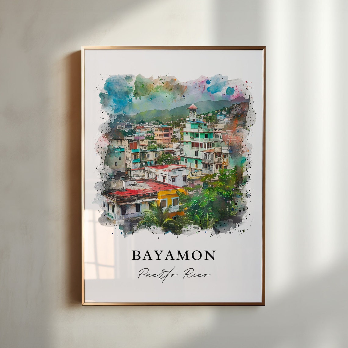 Bayamon Puerto Rico Colorful Watercolor Cityscape Travel Poster