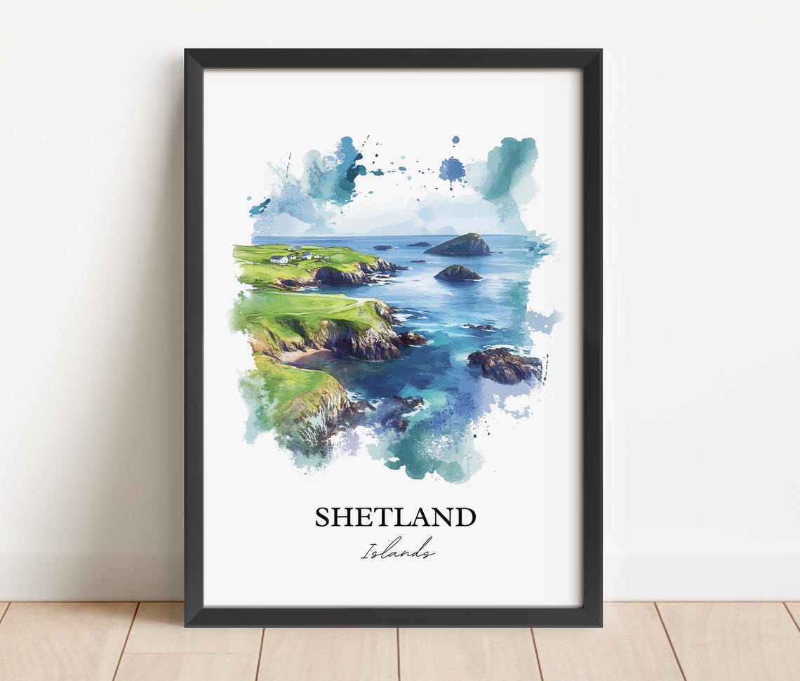 Shetland Islands Scotland Watercolor Cliffs Coastline Poster - Image 5