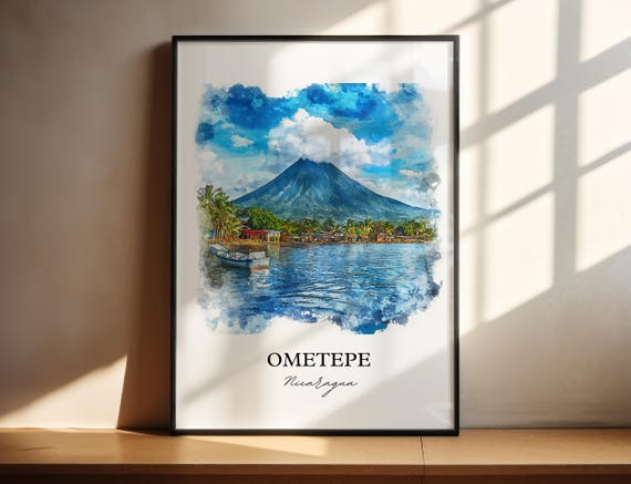 Ometepe Wall Art Lake Nicaragua Print Watercolor Gift Travel Poster Housewarming
