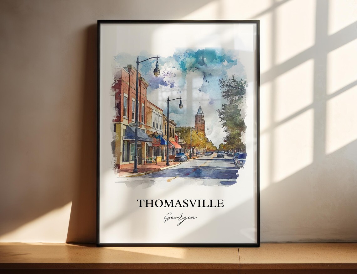 Thomasville Georgia Brick Street Tower Watercolor Travel Gift Poster