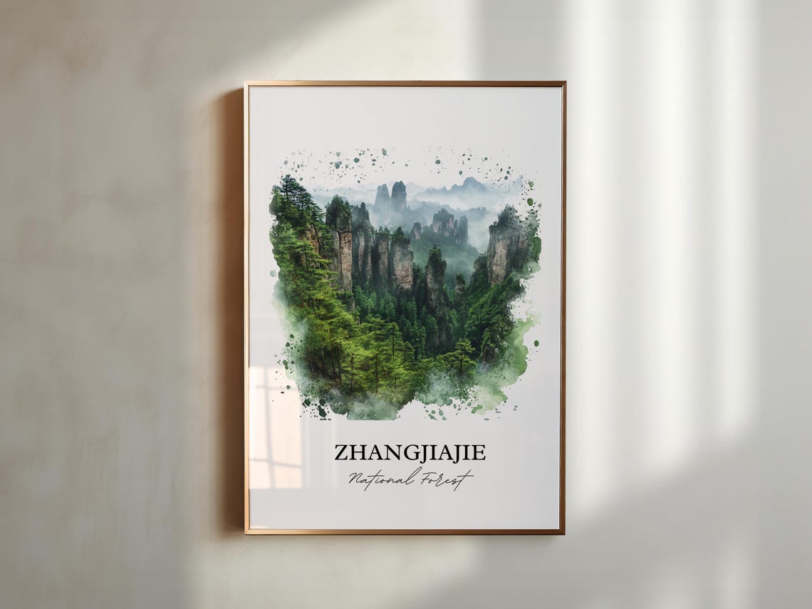 Zhangjiajie National Forest Watercolor Sandstone Pillars Poster - Image 4