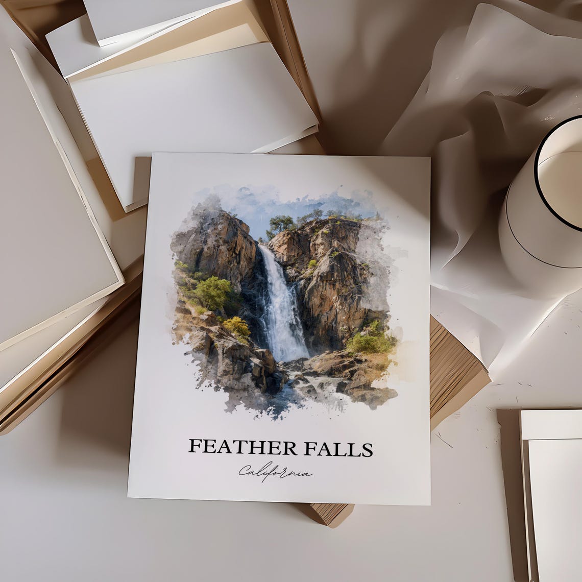 Feather Falls California Tall Canyon Waterfall Nature Poster - Image 5