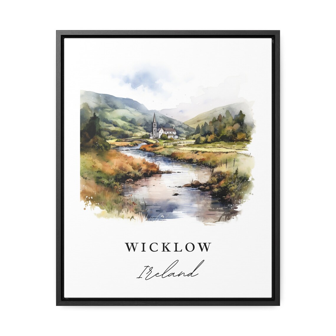 Wicklow Ireland River Valley Church Watercolor Travel Poster - Image 2