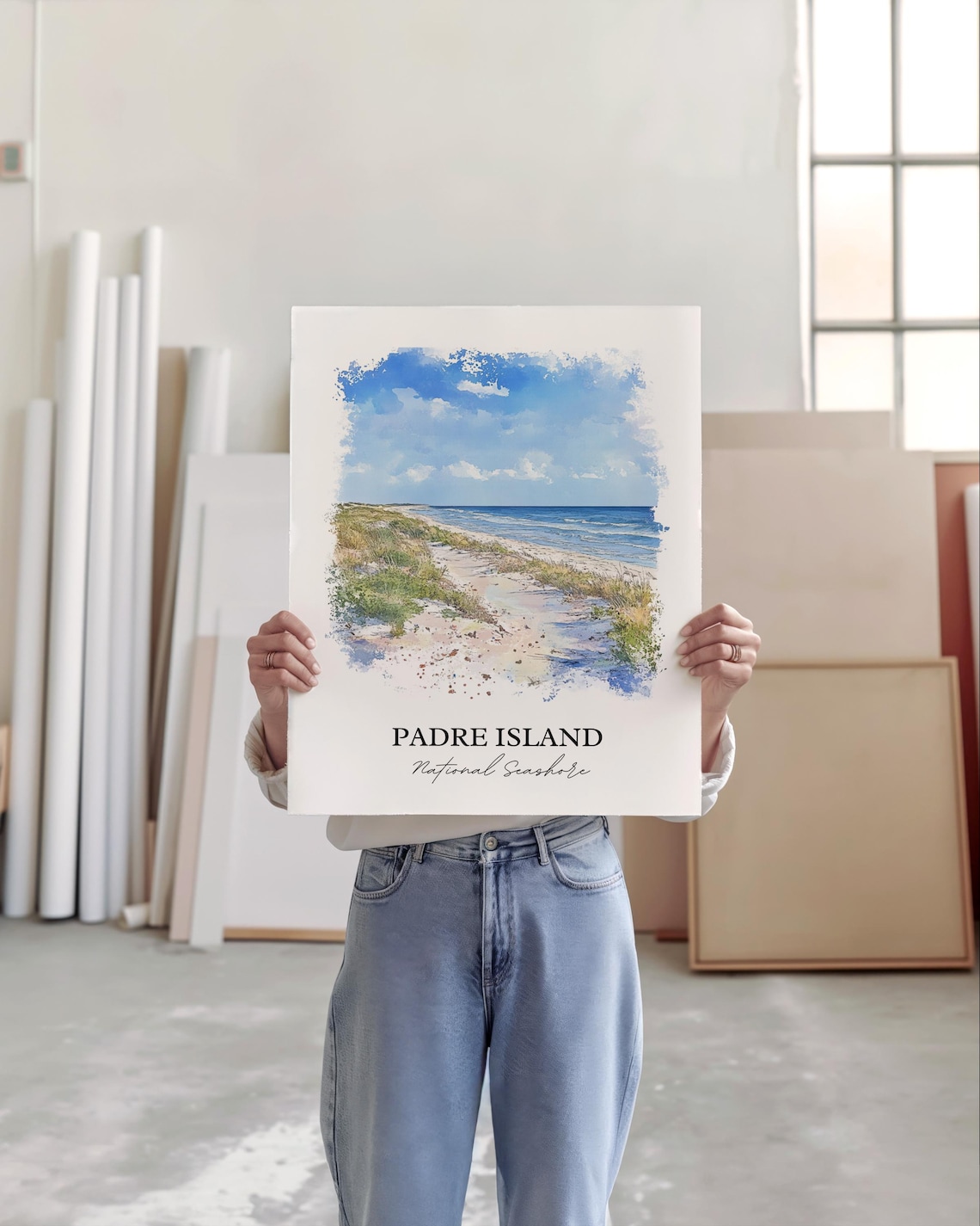 Padre Island National Seashore Texas Beach Dunes Watercolor Poster - Image 6