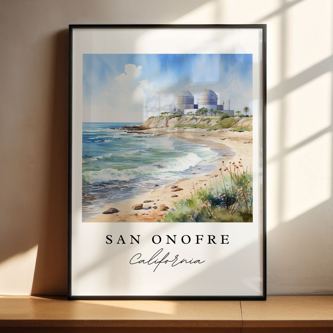 San Onofre California Watercolor Surf Beach Waves Scene Poster - Image 4