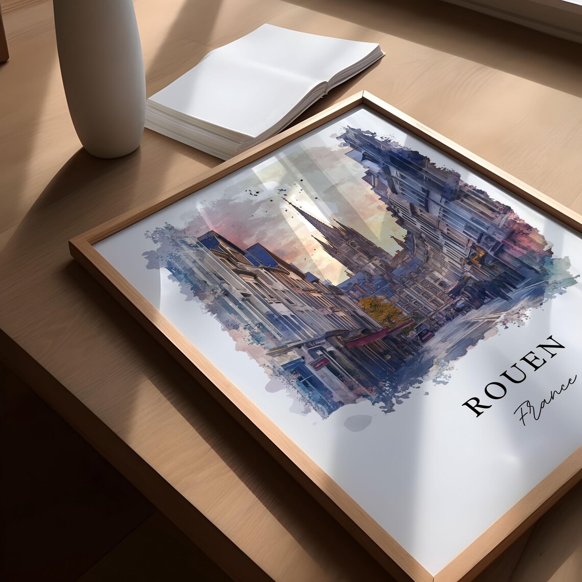Rouen France Watercolor Cathedral Street Scene Travel Poster - Image 5