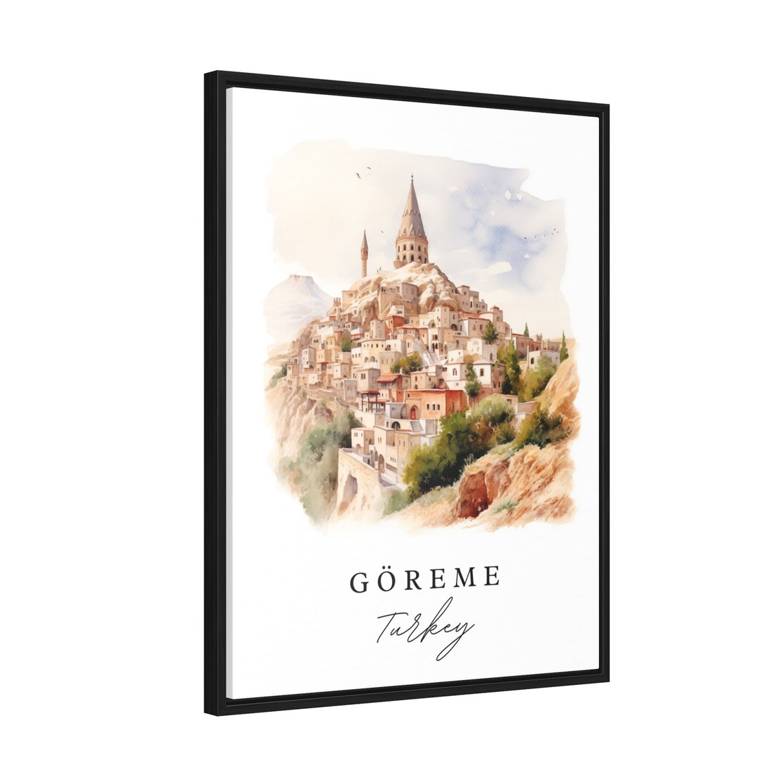 Goreme Cappadocia Turkey Watercolor Hilltop Old Town Art Poster - Image 3