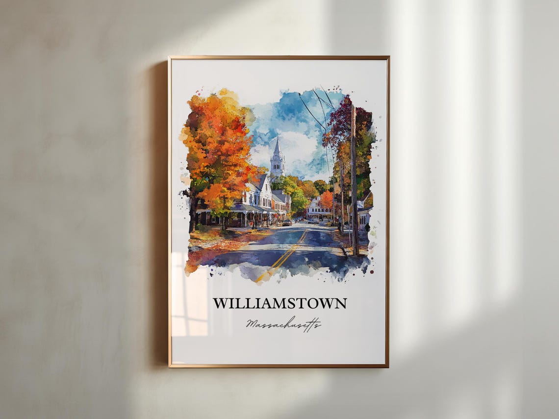 Williamstown Massachusetts Watercolor Autumn Town Scene Poster - Image 5