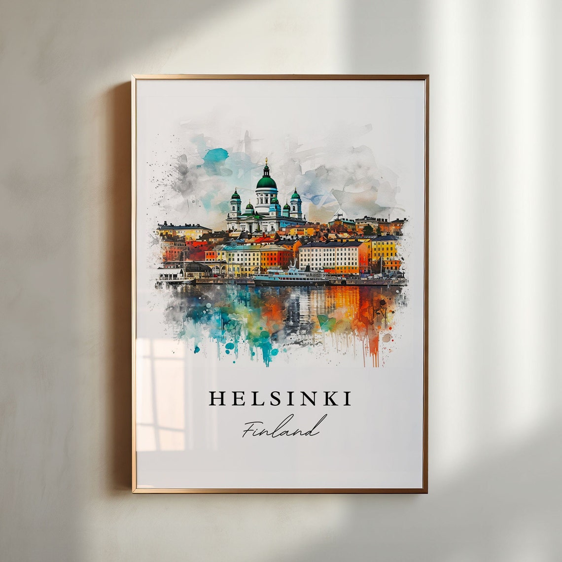 Helsinki Watercolor Travel Poster, Finland Custom Text