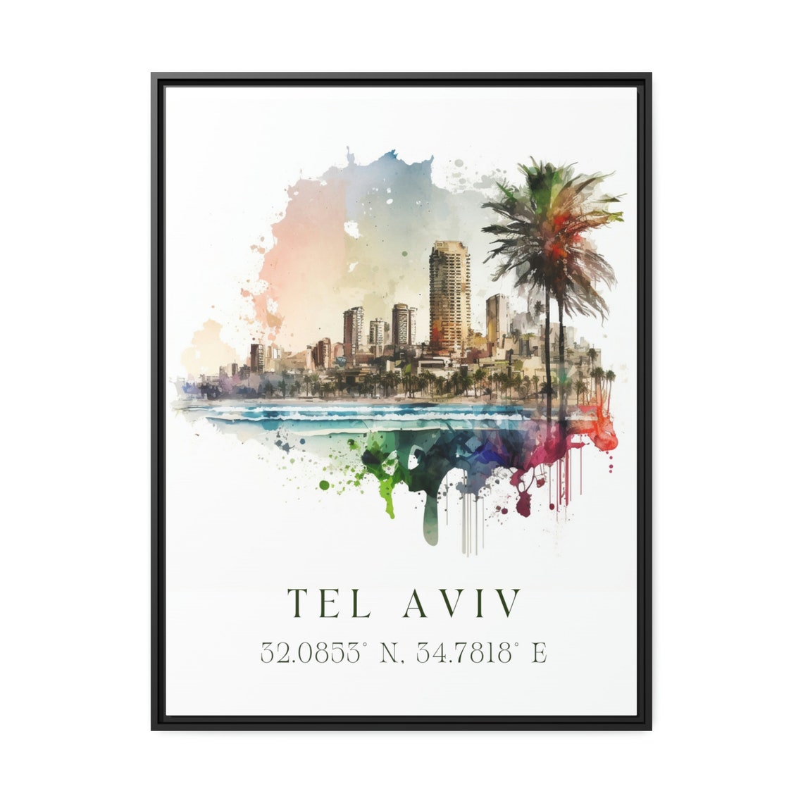 Tel Aviv Israel Skyline Travel Poster, Custom Text
