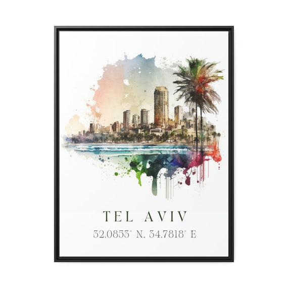 Tel Aviv Israel Skyline Travel Poster, Custom Text