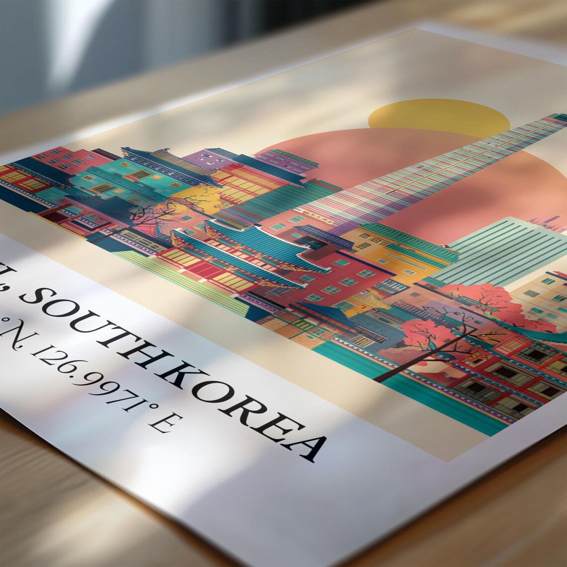 Seoul South Korea Lotte Tower Palace Rooftops Retro Travel Art Poster - Image 6