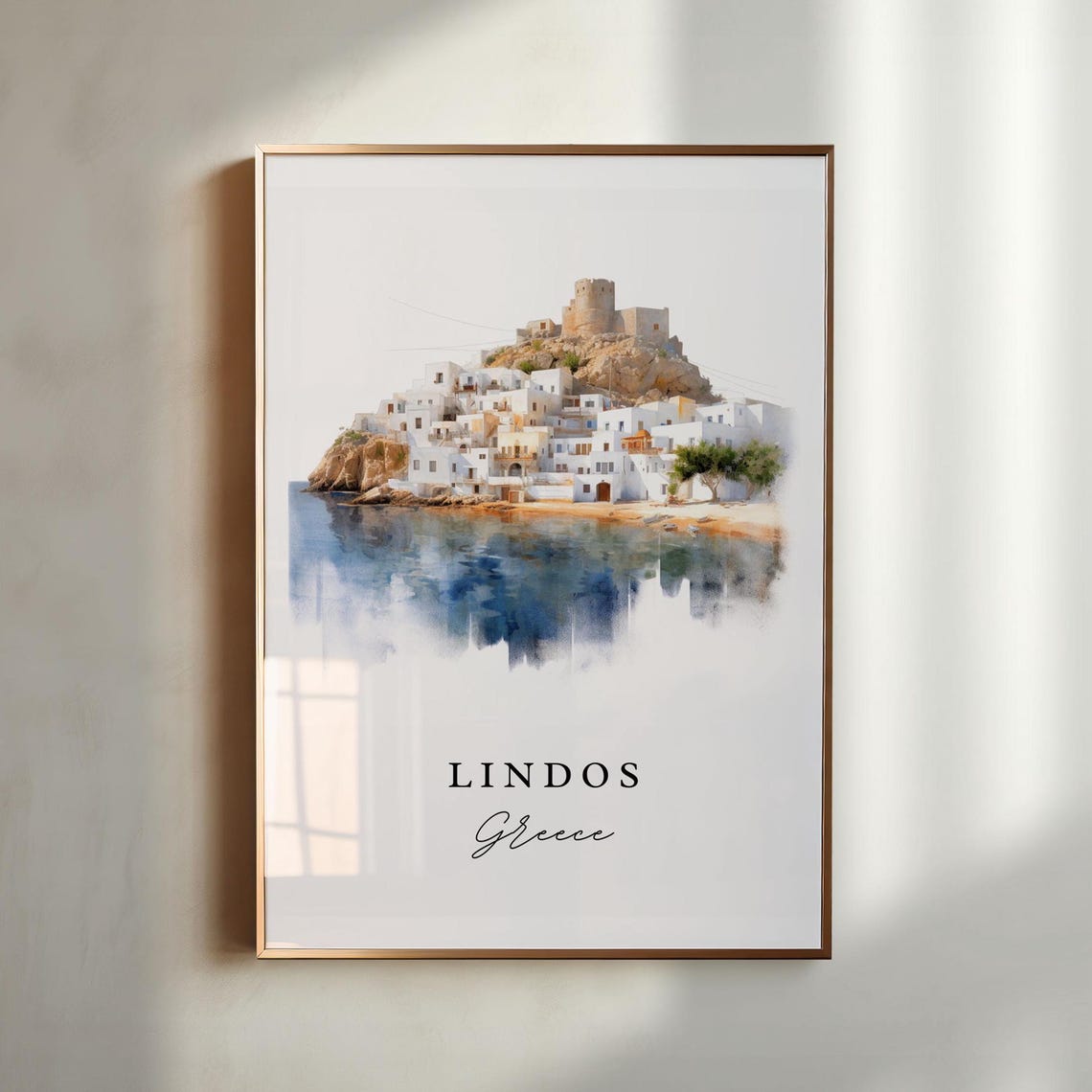 Lindos Greece Travel Poster, Custom Text Personal