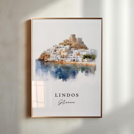 Lindos Greece Travel Poster, Custom Text Personal