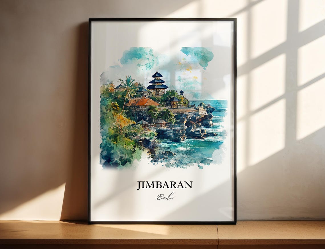 Jimbaran Bali Dreamy Watercolor Ocean Cliff Temple Sea View Poster