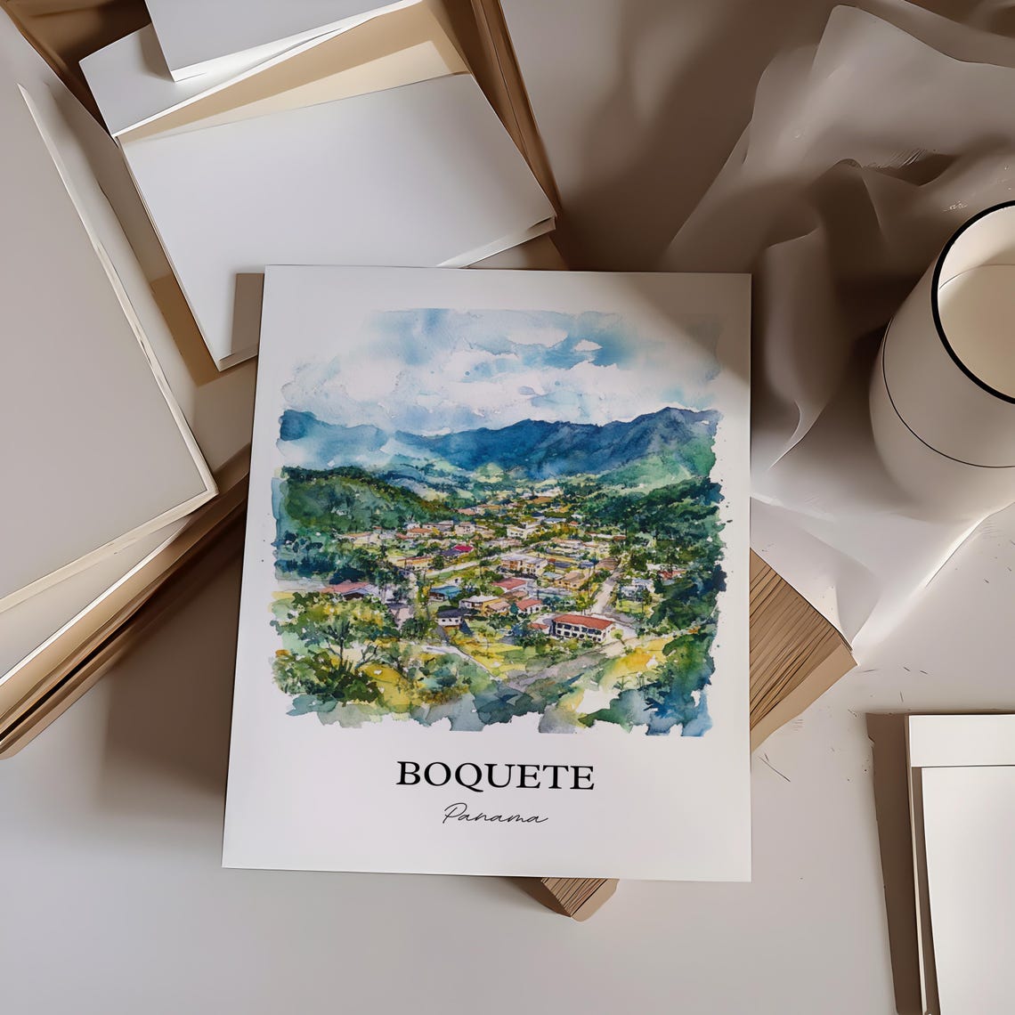 Boquete Panama Chiriqui Mountain Valley Town Watercolor Poster - Image 3