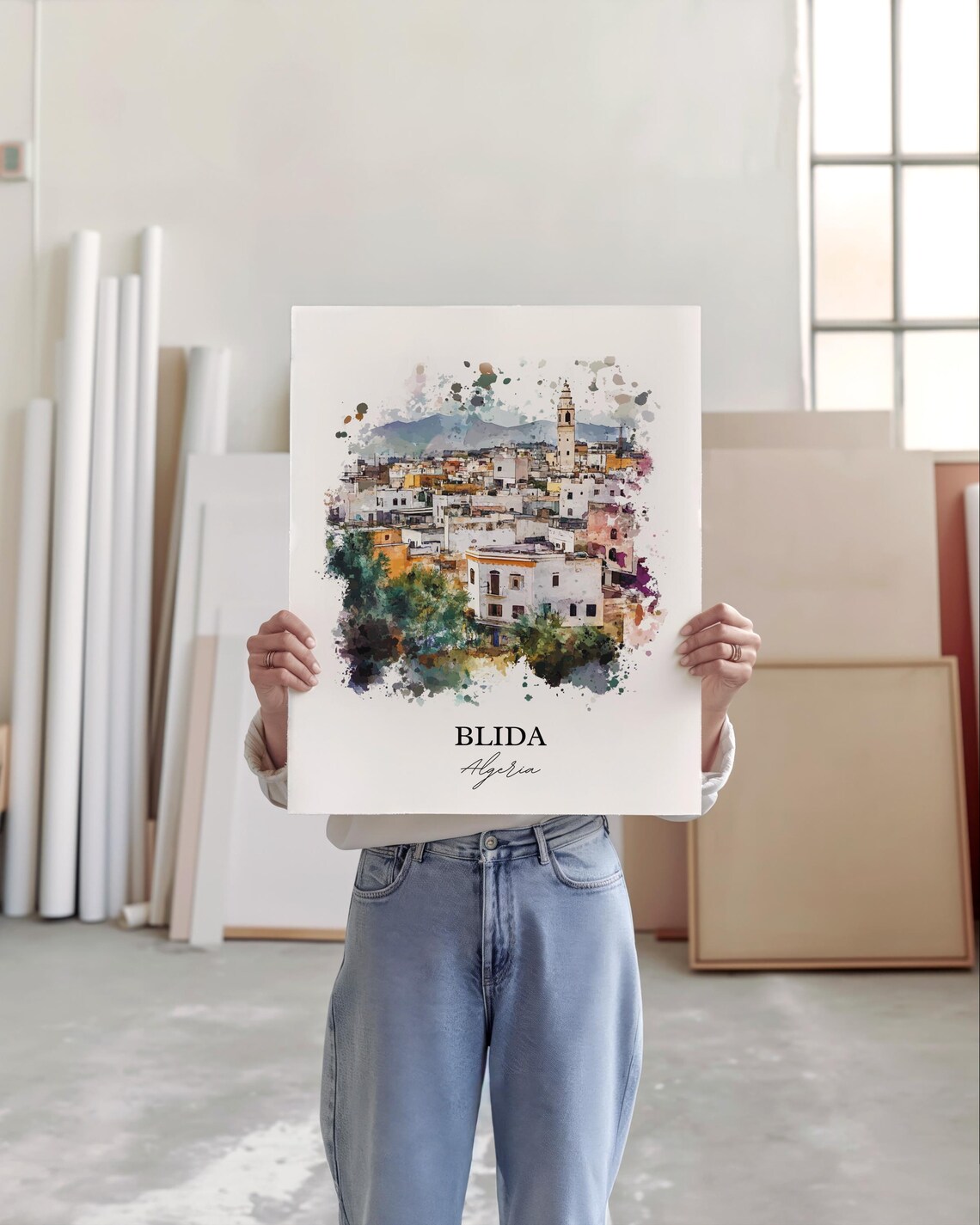 Blida Algeria Old Town Minaret Watercolor City Travel Poster - Image 4