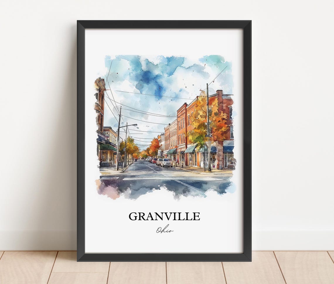 Granville Ohio Watercolor Main Street Autumn Charm Travel Poster - Image 4