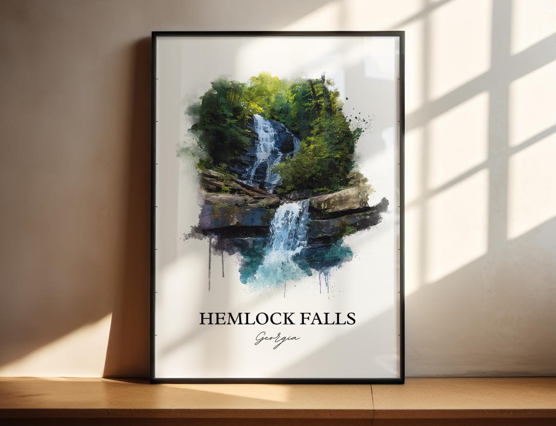 Hemlock Falls Georgia Two Tier Forest Falls Watercolor Poster