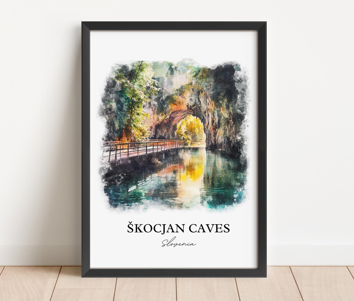 Skocjan Caves Slovenia Natural Bridge Watercolor Landscape Art Print - Image 2