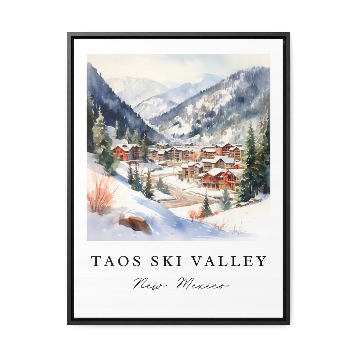 Taos Ski Valley New Mexico Watercolor Snowy Mountain Resort Poster - Image 2