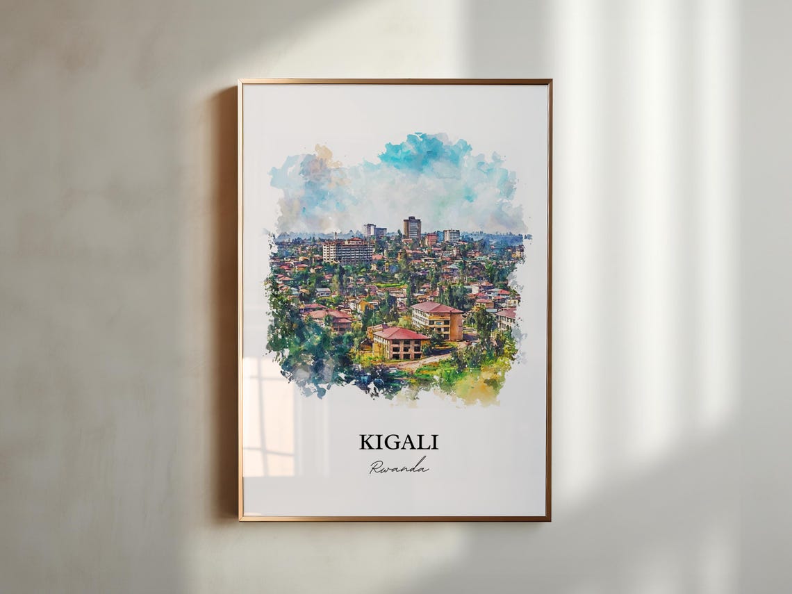 Kigali Rwanda Green Hills City View Watercolor Travel Poster - Image 2