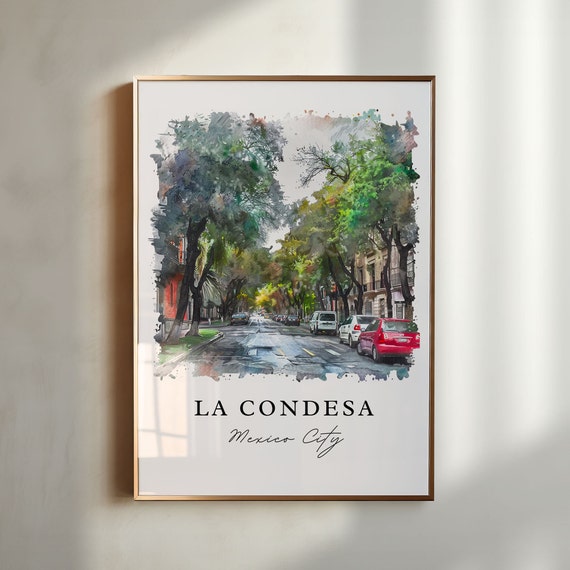 La Condesa Cdmx Wall Art Print Mexico City Watercolor Artwork Gift Travel Poster Housewarming