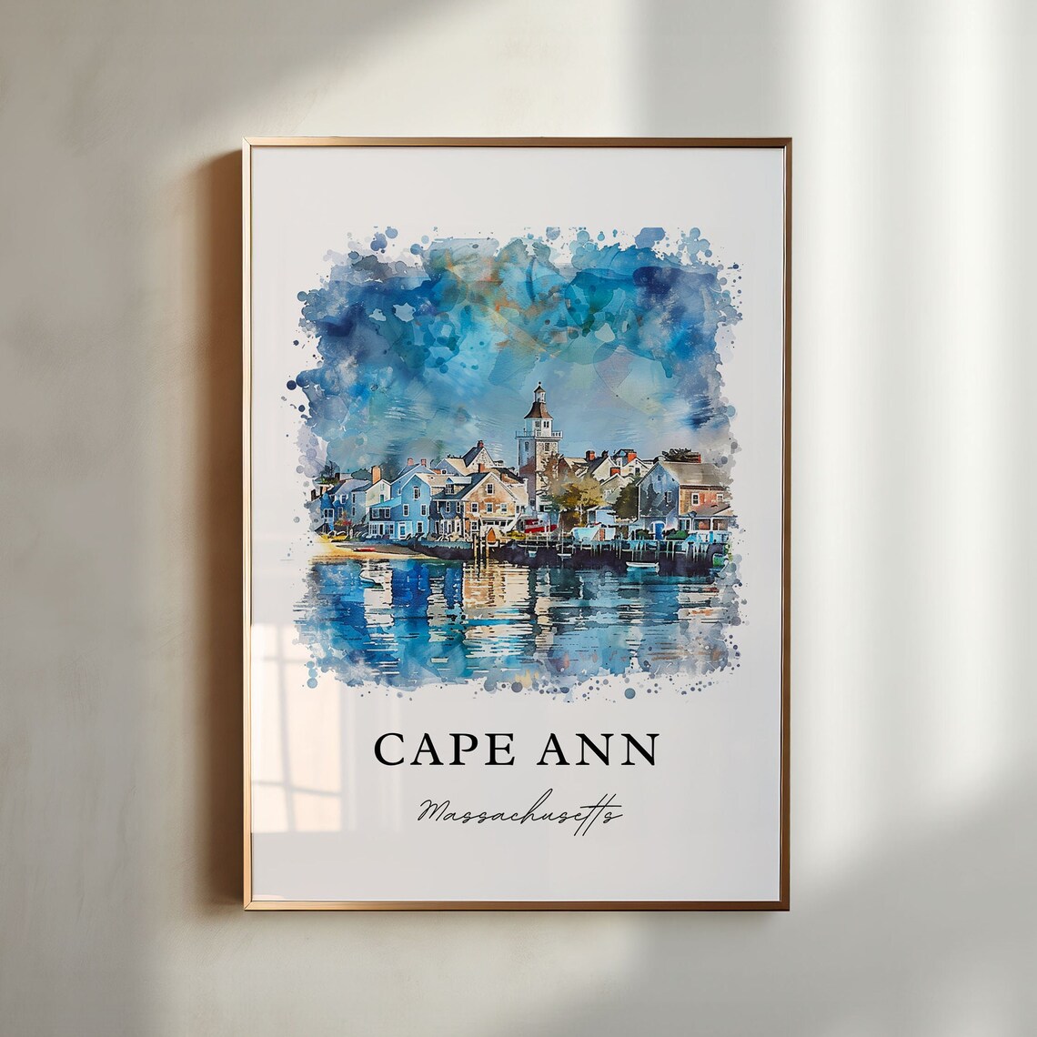 Cape Ann Massachusetts Harbor Village Watercolor Travel Poster