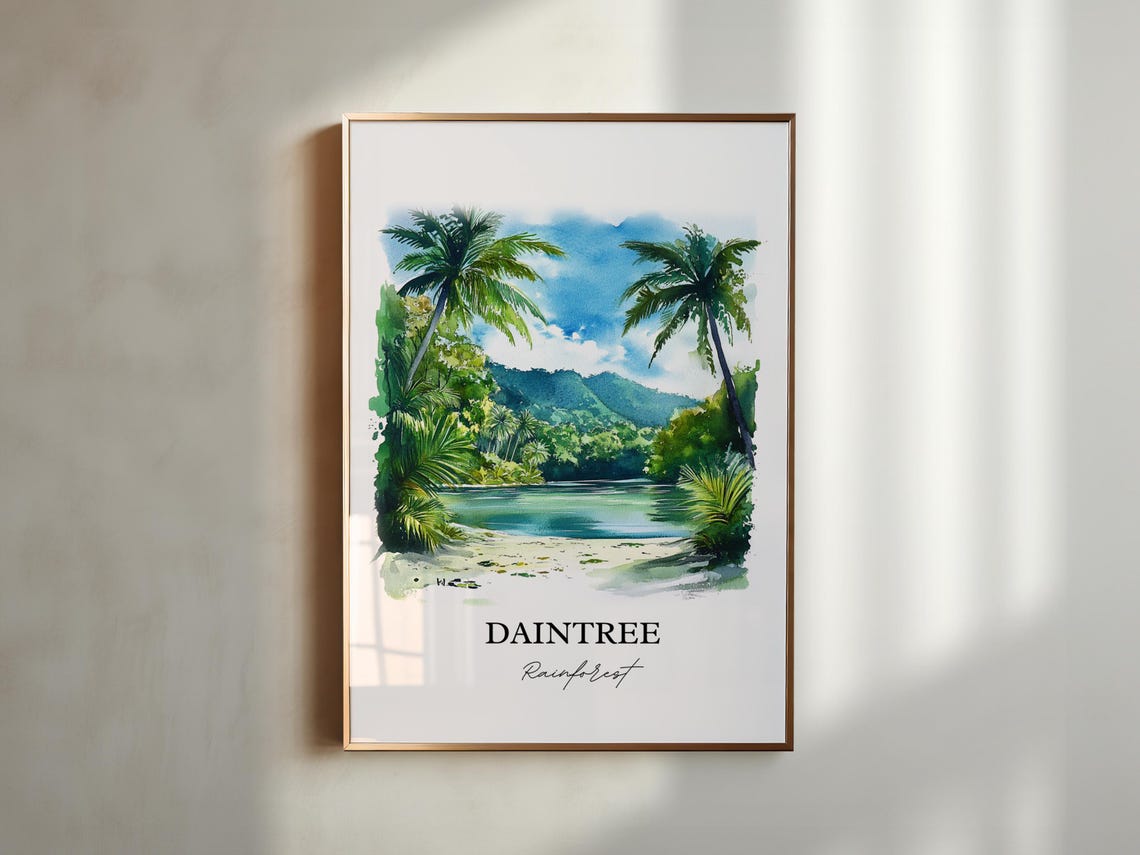 Daintree Rainforest River Palm Trees Watercolor Tropical Art Poster - Image 2