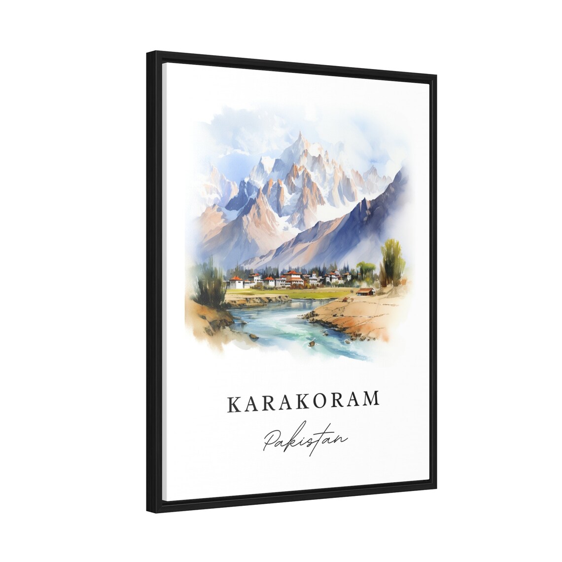 Karakoram Pakistan Watercolor Snow Capped Mountain Peaks Poster - Image 2