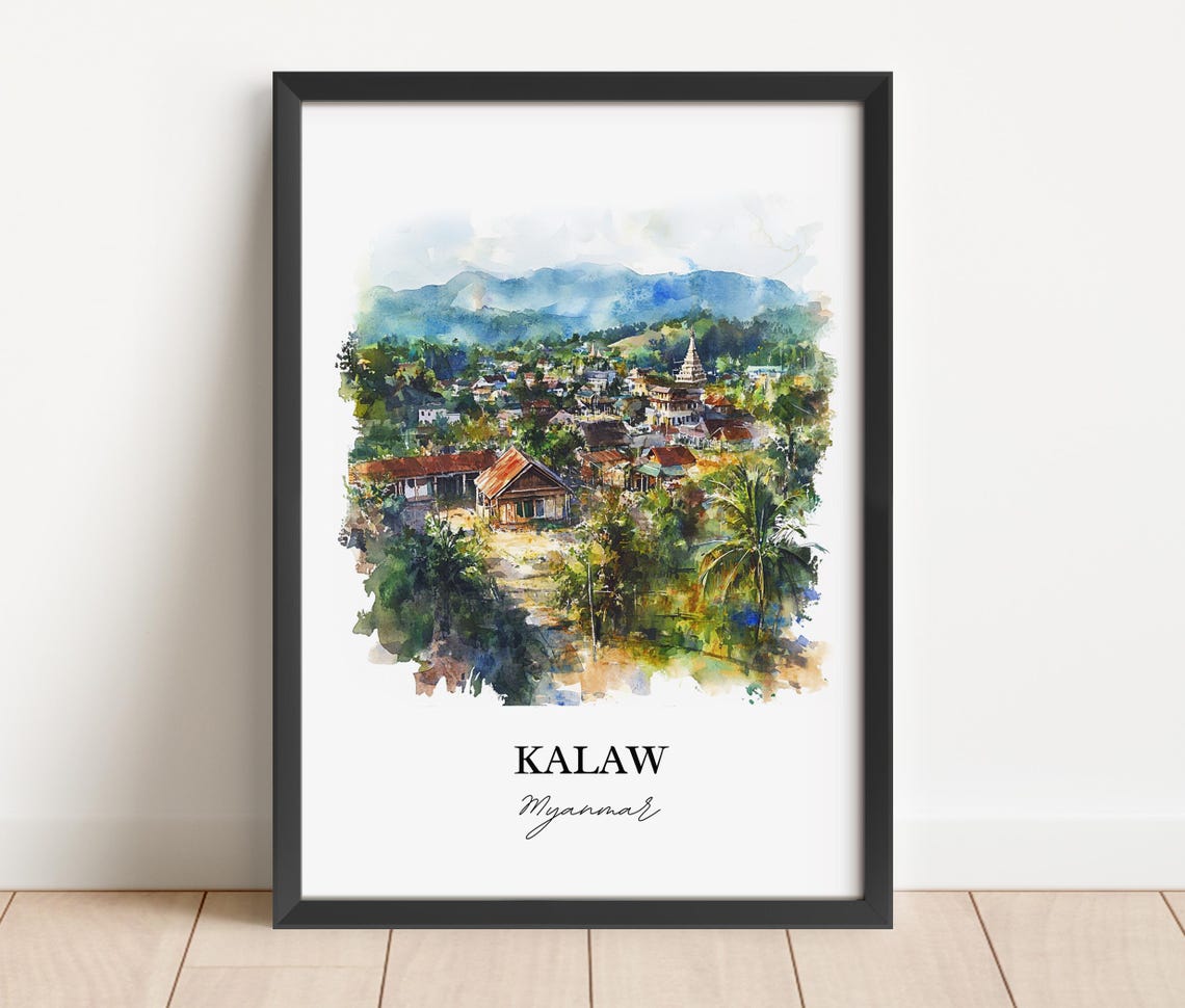 Kalaw Myanmar Watercolor Hillside Town Mountain Landscape Poster - Image 2