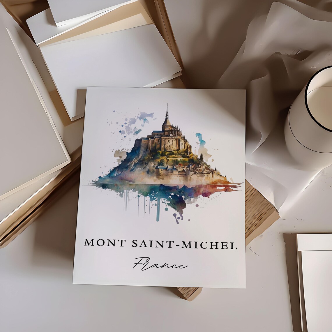 Mont Saint-Michel France Abbey Island Watercolor Travel Poster - Image 6