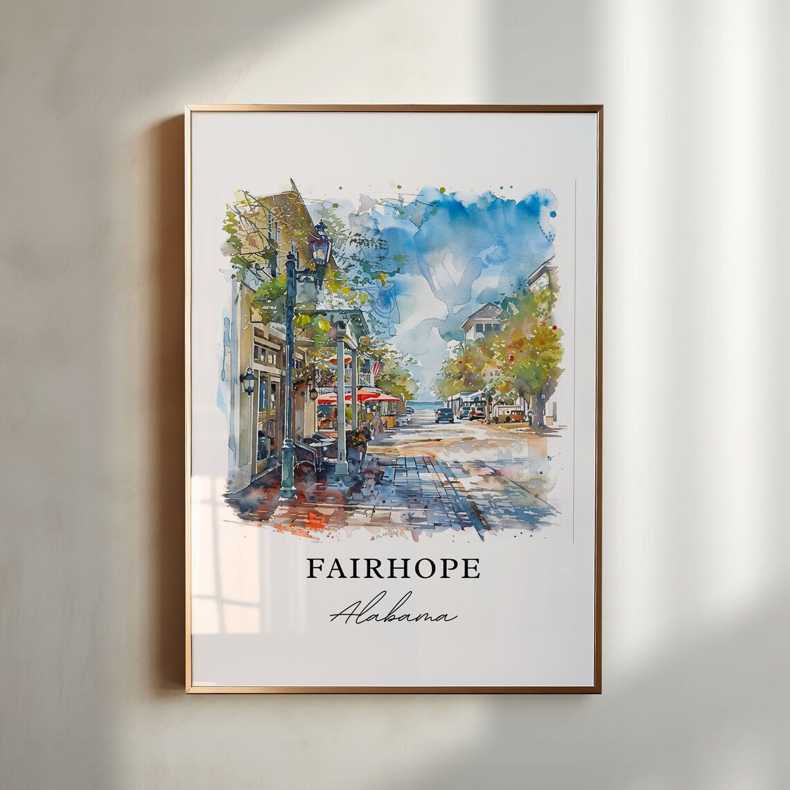 Fairhope, AL Watercolor Travel Poster, Housewarming Gift