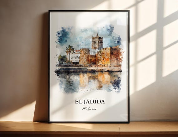 El Jadida Wall Art Casablanca Print Morocco Watercolor Gift Travel Poster Housewarming