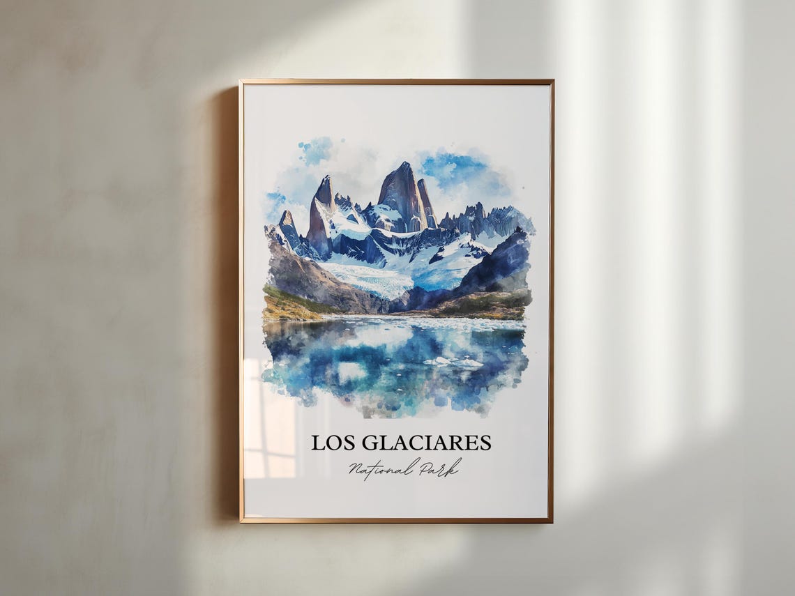 Los Glaciares National Park Snowy Peaks Watercolor Travel Poster - Image 5