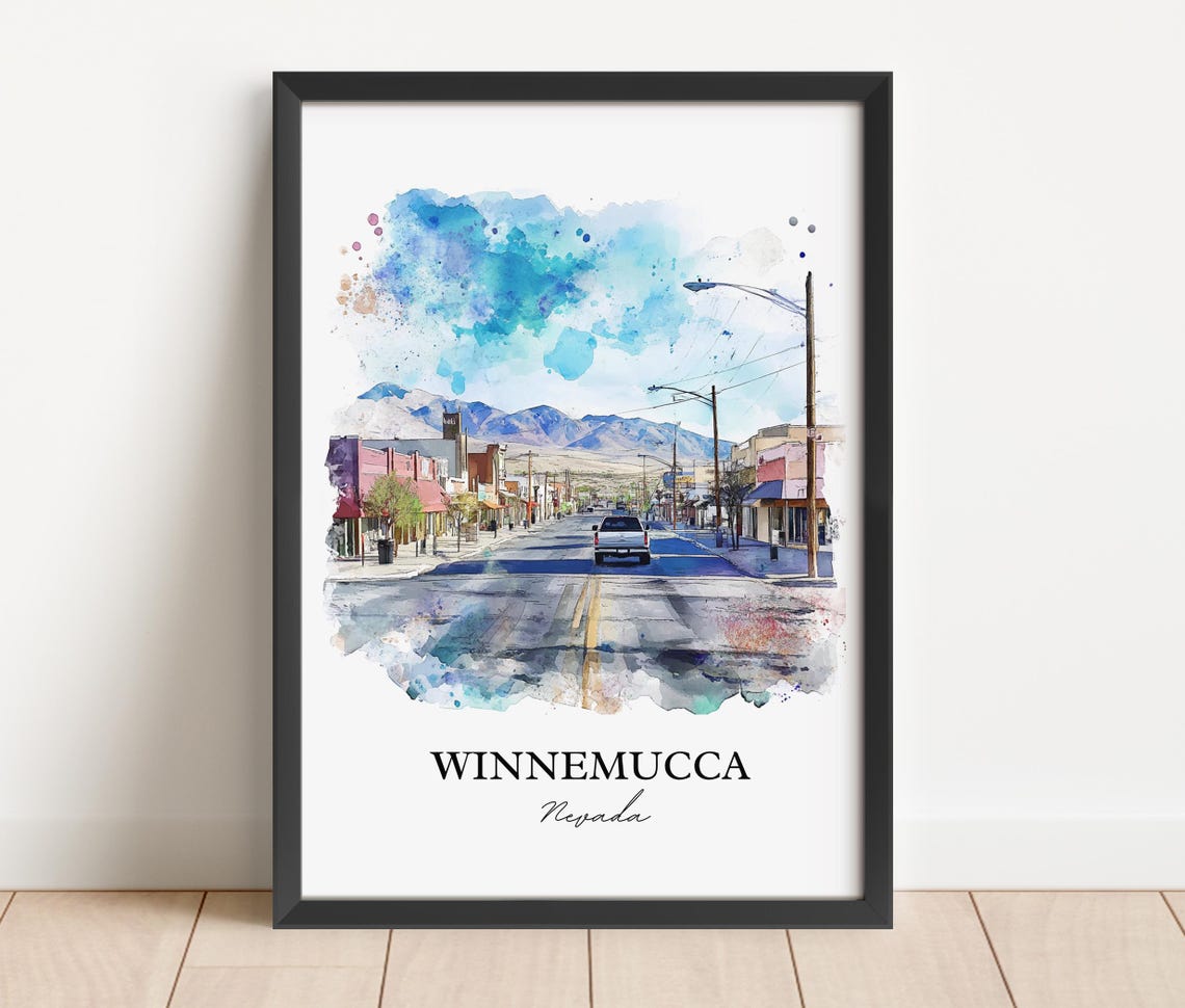 Winnemucca Nevada Main Street Mountain Watercolor Travel Poster - Image 2