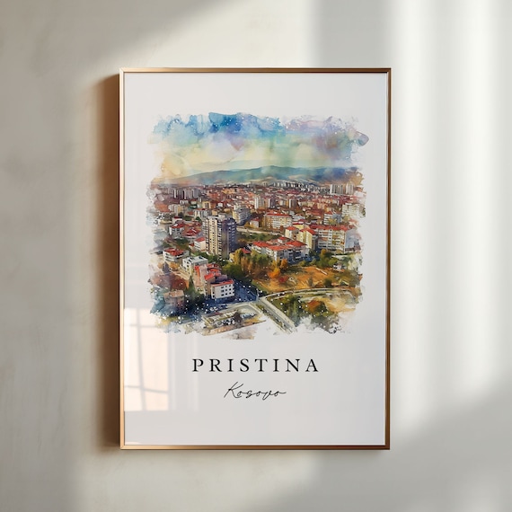 Pristina Kosovo Watercolor City Panorama Travel Souvenir Poster