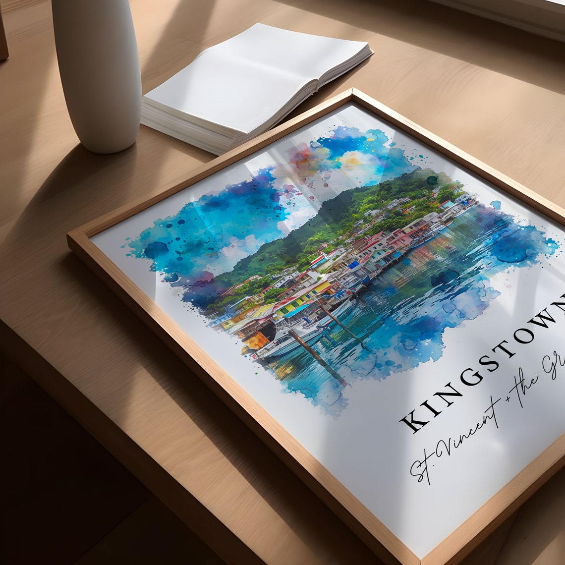 Kingstown Saint Vincent Harbor Caribbean Watercolor Travel Poster - Image 5