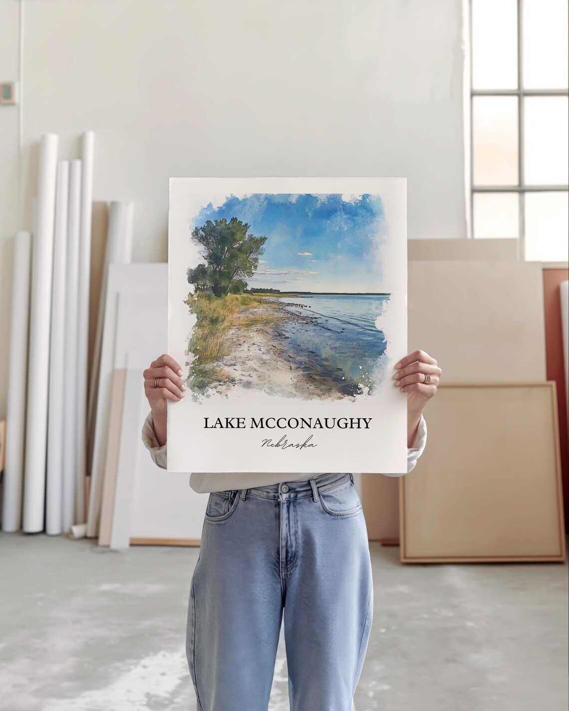 Lake McConaughy Nebraska Lake Shore Watercolor Travel Poster - Image 4