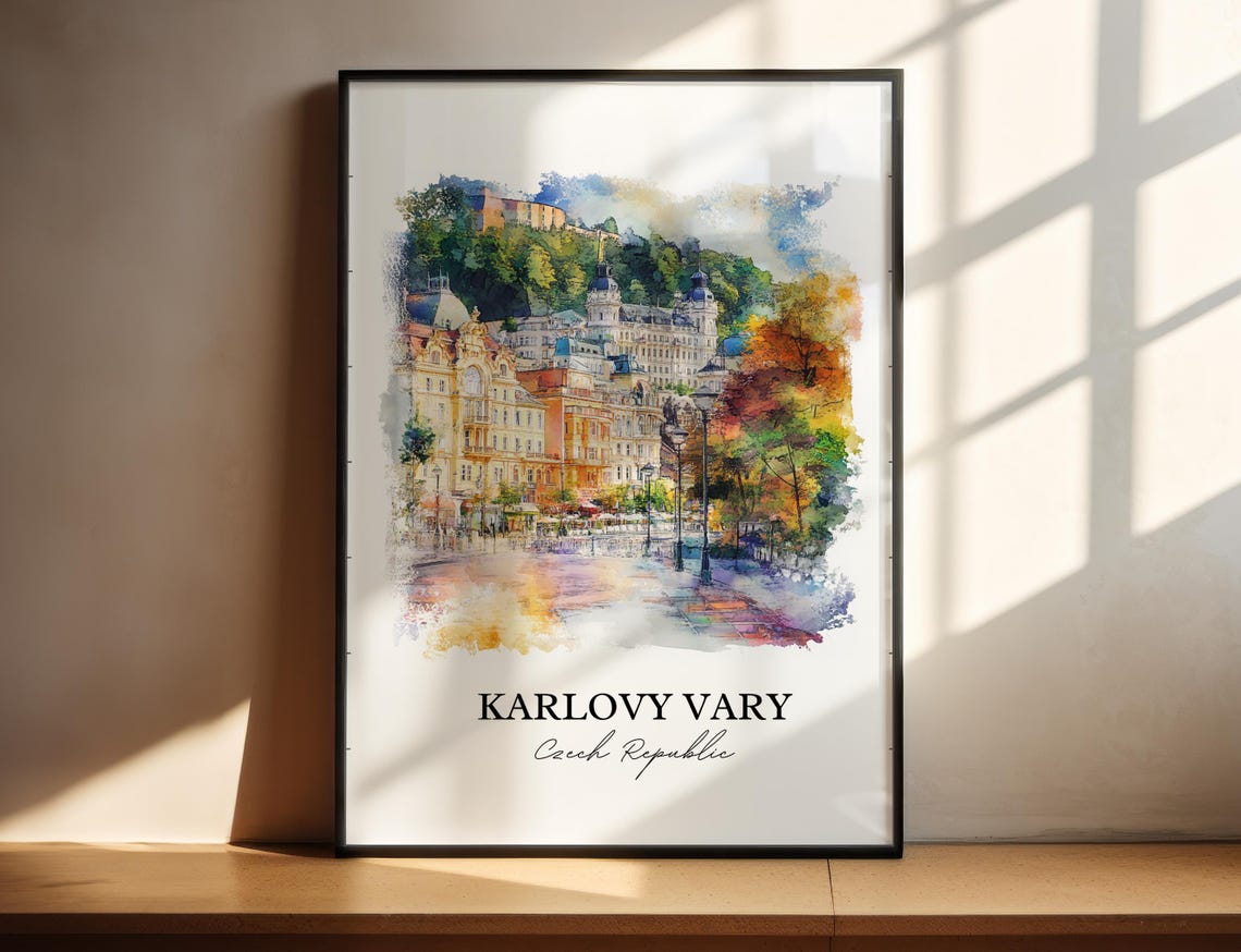 Karlovy Vary Czech Republic Watercolor Spa Town Scene Travel Poster