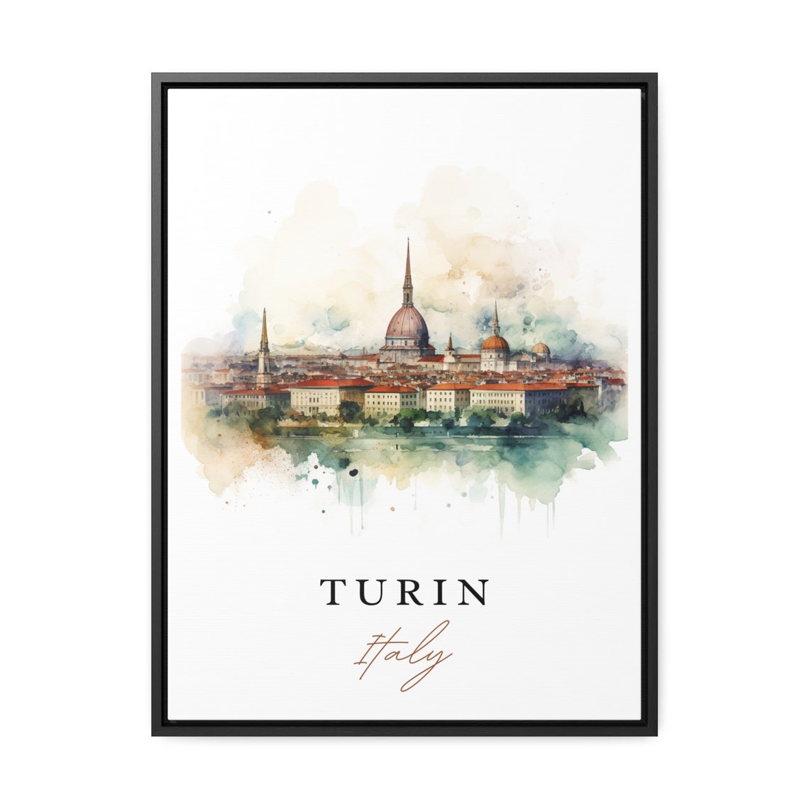 Turin Italy Historic City Skyline Domes Watercolor Travel Poster - Image 2