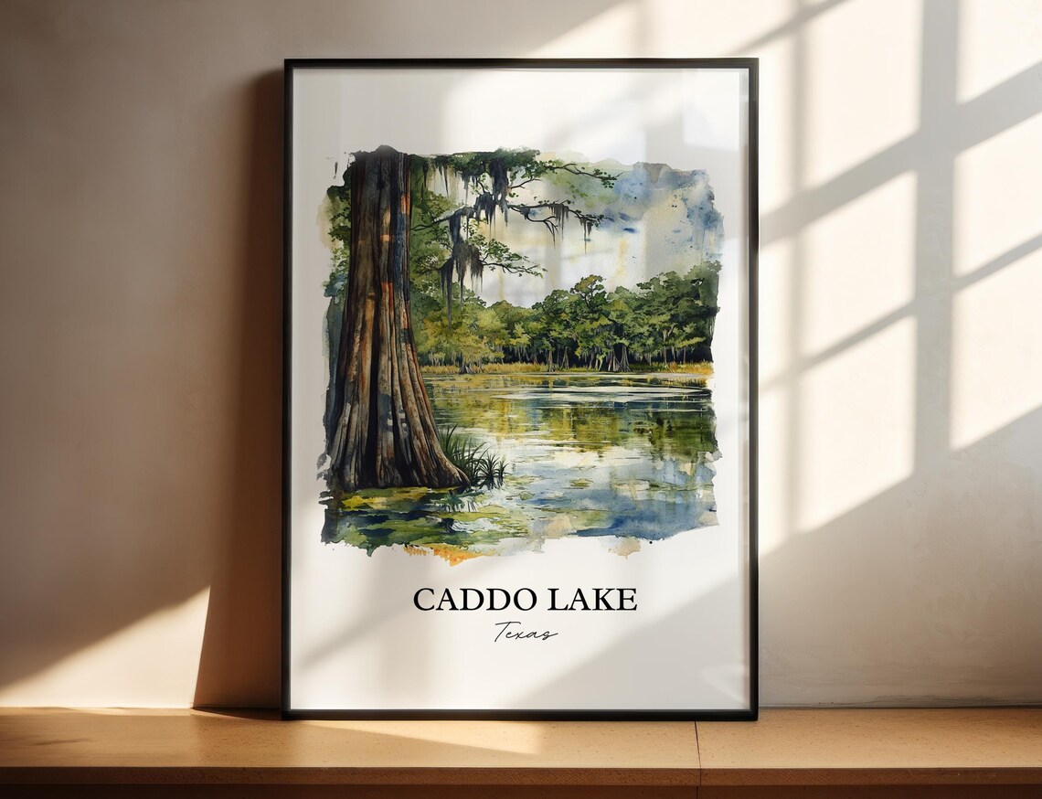 Caddo Lake Texas Watercolor Cypress Swamp Spanish Moss Scene Poster