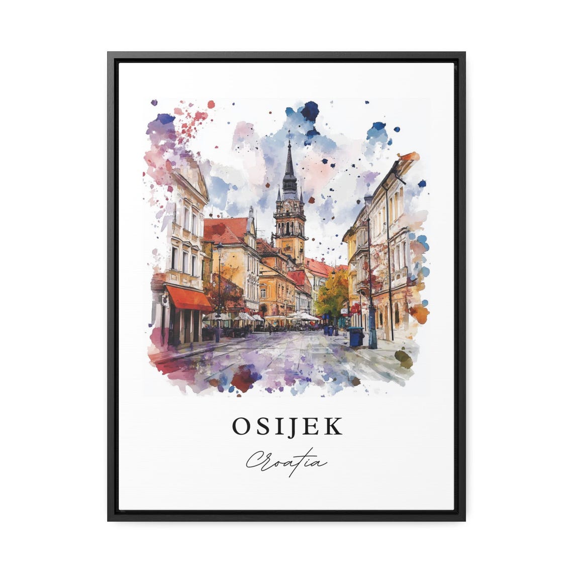 Osijek Croatia Baroque Old Town Street Watercolor Travel Poster - Image 3