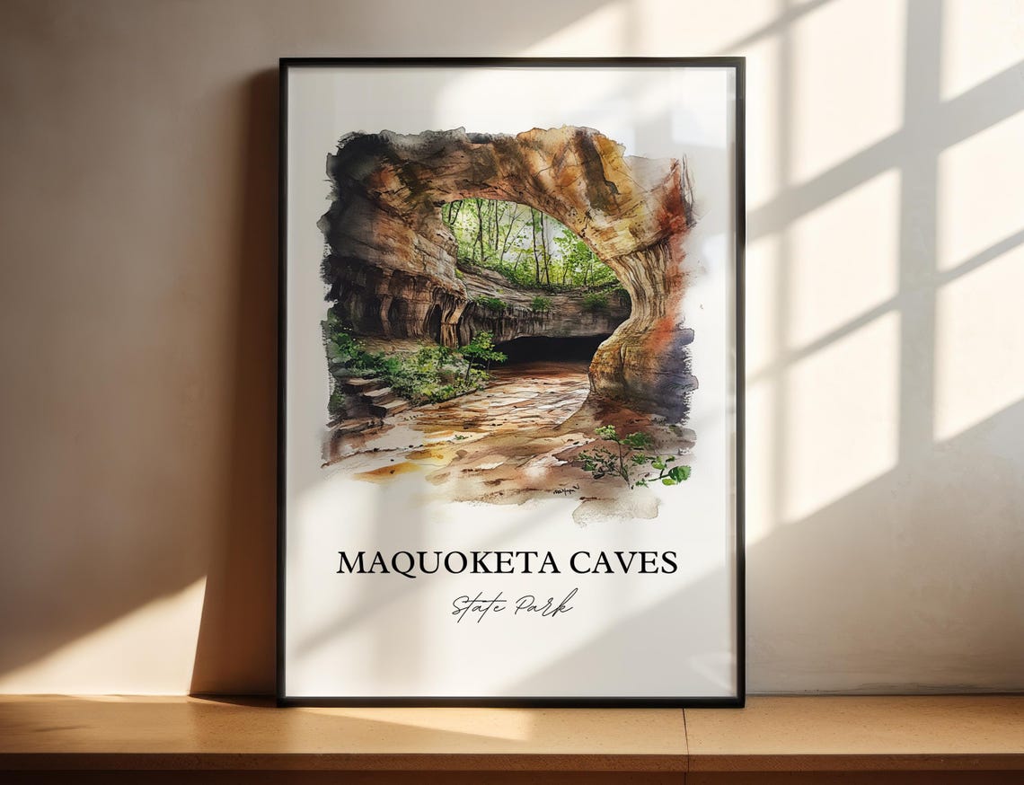 Maquoketa Caves State Park Natural Rock Arch Bridge Watercolor Poster - Image 4