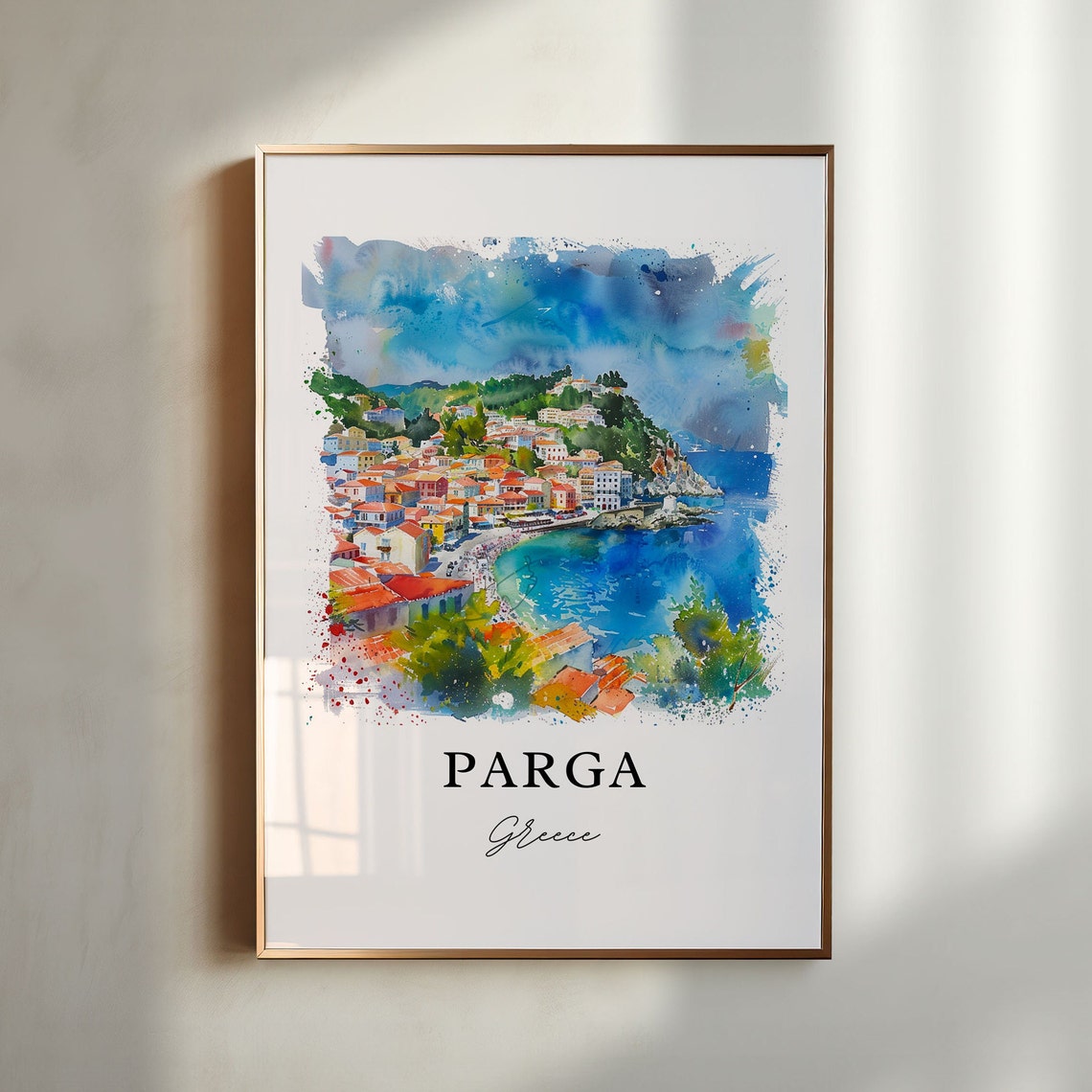 Parga Greece Watercolor Travel Poster, Epirus