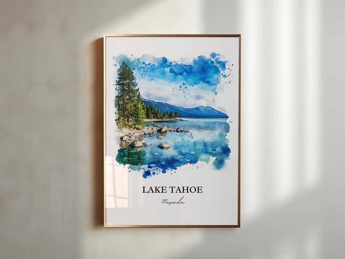 Lake Tahoe Nevada Rocky Shoreline Alpine Lake Watercolor Poster - Image 5