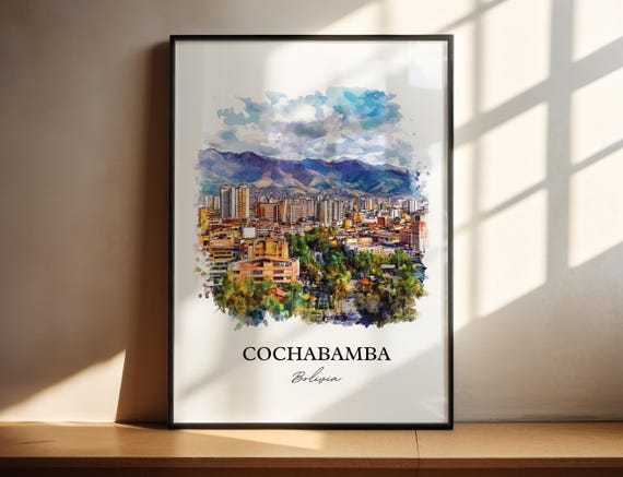 Cochabamba Wall Art Bolivia Print Watercolor Gift Travel Poster Housewarming