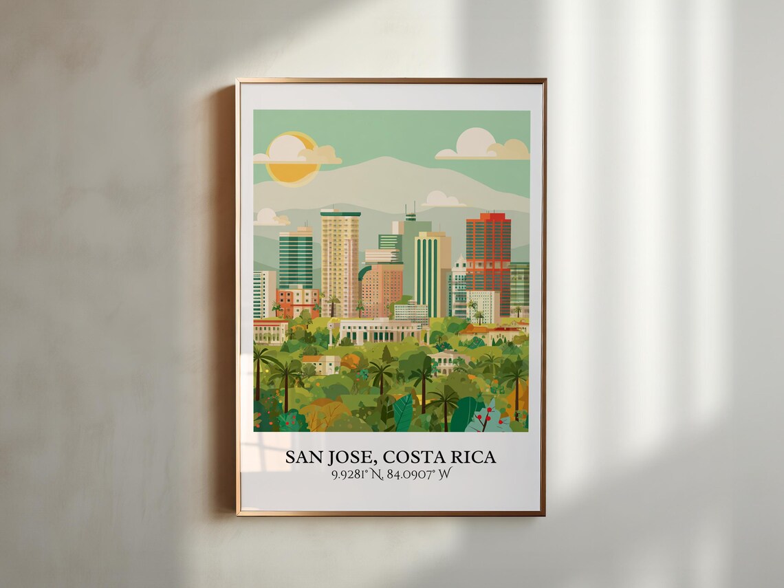 San Jose Costa Rica Skyline Palm Trees Mountain Travel Poster - Image 5
