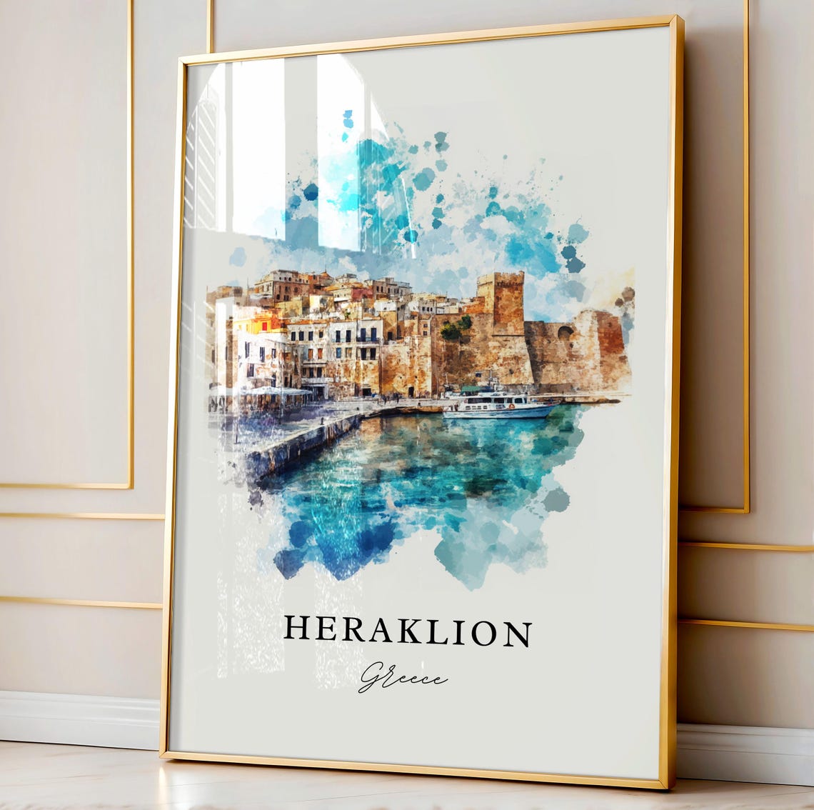 Heraklion Crete Watercolor Venetian Harbor Fortress Greece Poster - Image 3