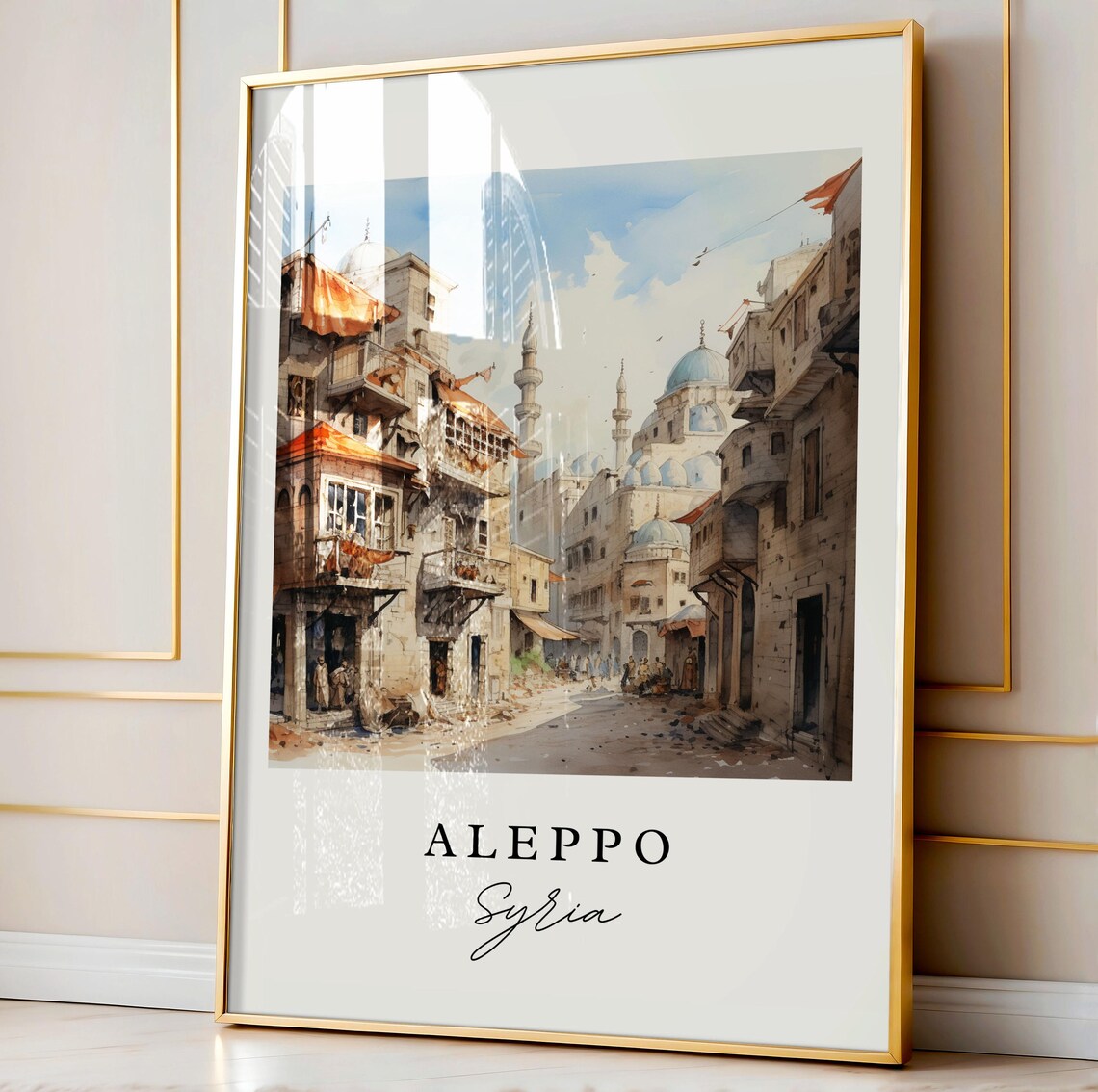 Aleppo Syria Old City Stone Street Watercolor Historic Travel Poster - Image 4